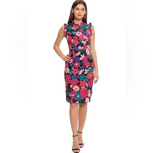 Maggy London size 6 Pink Flutter Sleeve Sheath Dress Colorful Midi Summer